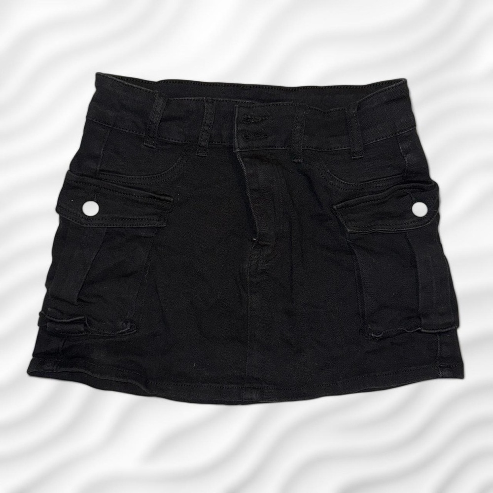 Black Cargo Mini Skirt